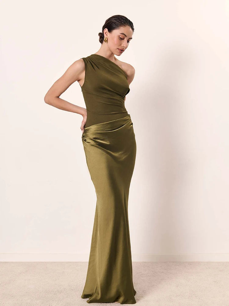 Amélia™ – One-Shoulder Satin Evening Dress