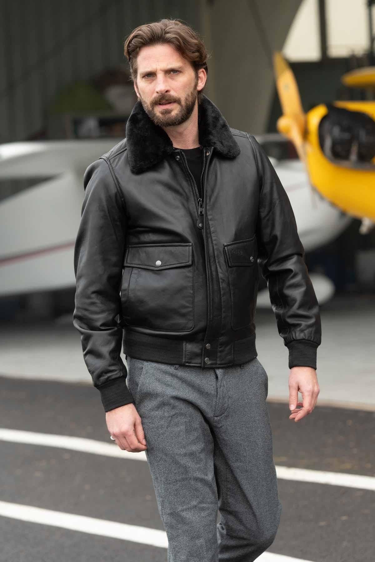 Men's Jacket Schott LCTOPGUN BLACK