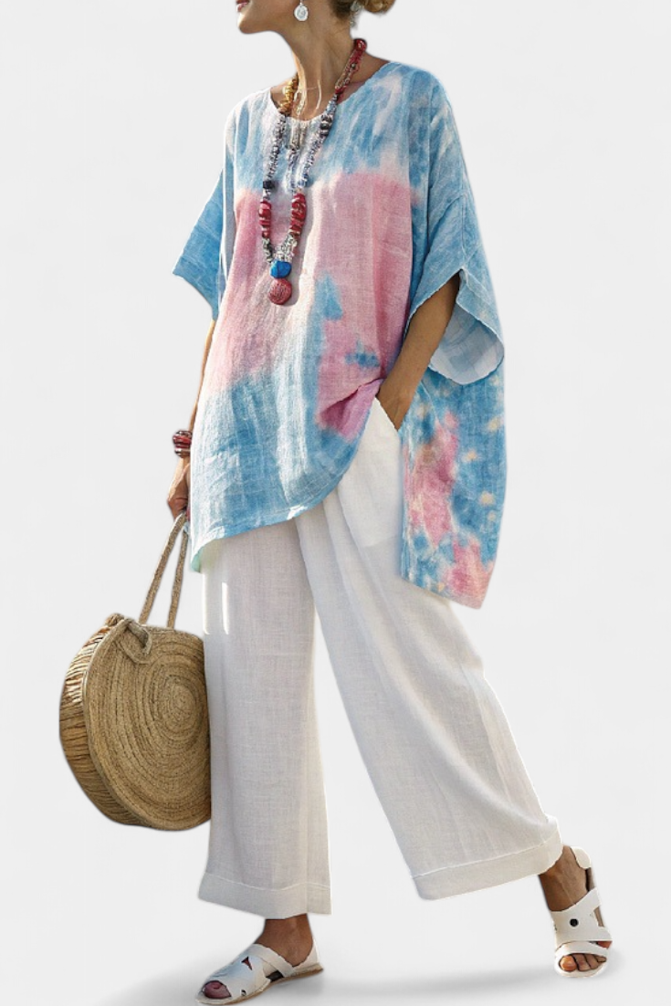 Vantrel | Comfortable Relaxed Linen Top & Striped Bamboo Pants