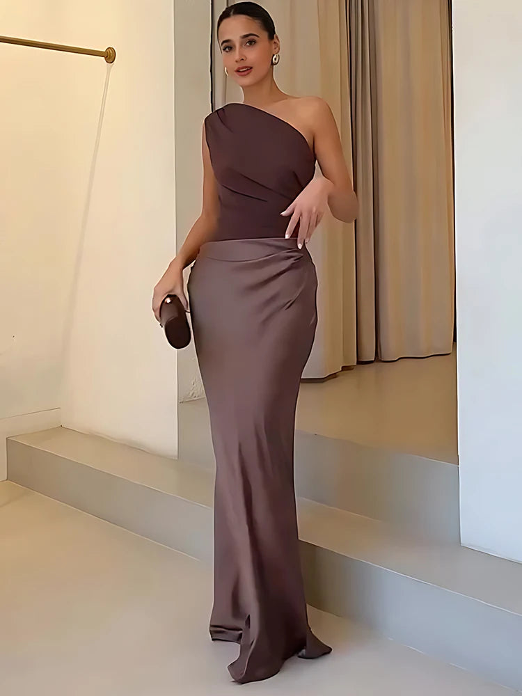 Amélia™ – One-Shoulder Satin Evening Dress